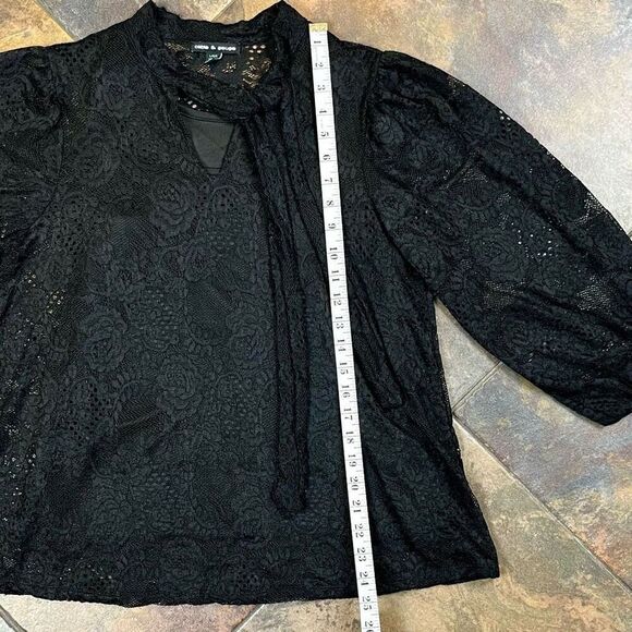 Cable & Gauge Black Lace Blouse Tie Neck Large - Picture 4 of 15